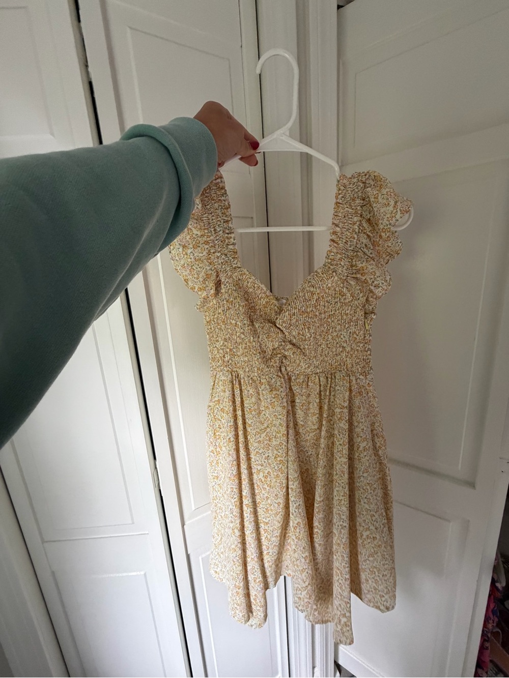 Yellow Floral Smocked Mini Dress with Ruffle Straps